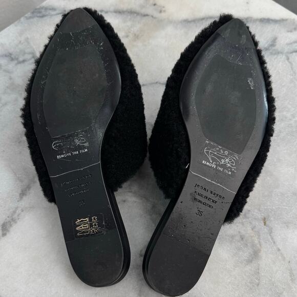 Jenni Kayne Shearling Mule Flats Size 35 Black Slip On Pointed Toe Luxe Texture - Picture 9 of 9
